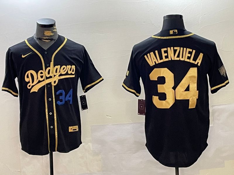 Men Los Angeles Dodgers 34 Valenzuela Black Gold Game 2024 Nike MLB Jersey style 10292